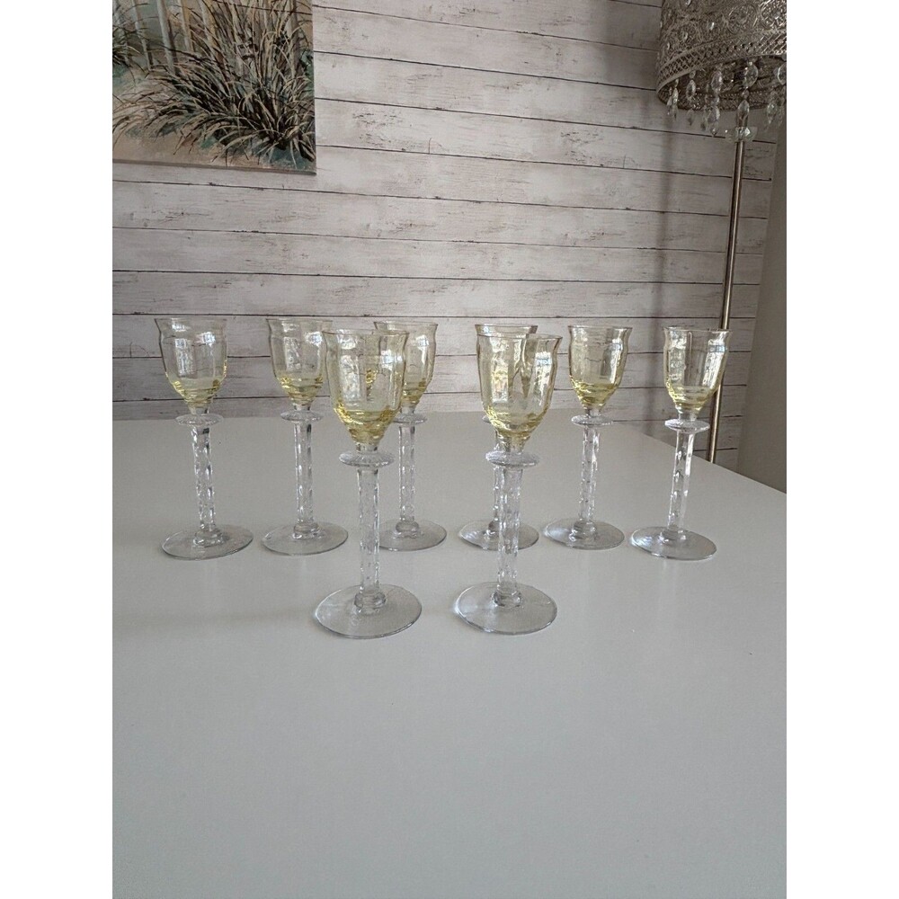 Tiffin Franciscan Cadena Cordial Glass Etch Floral Mandarin Yellow - Set of 8
